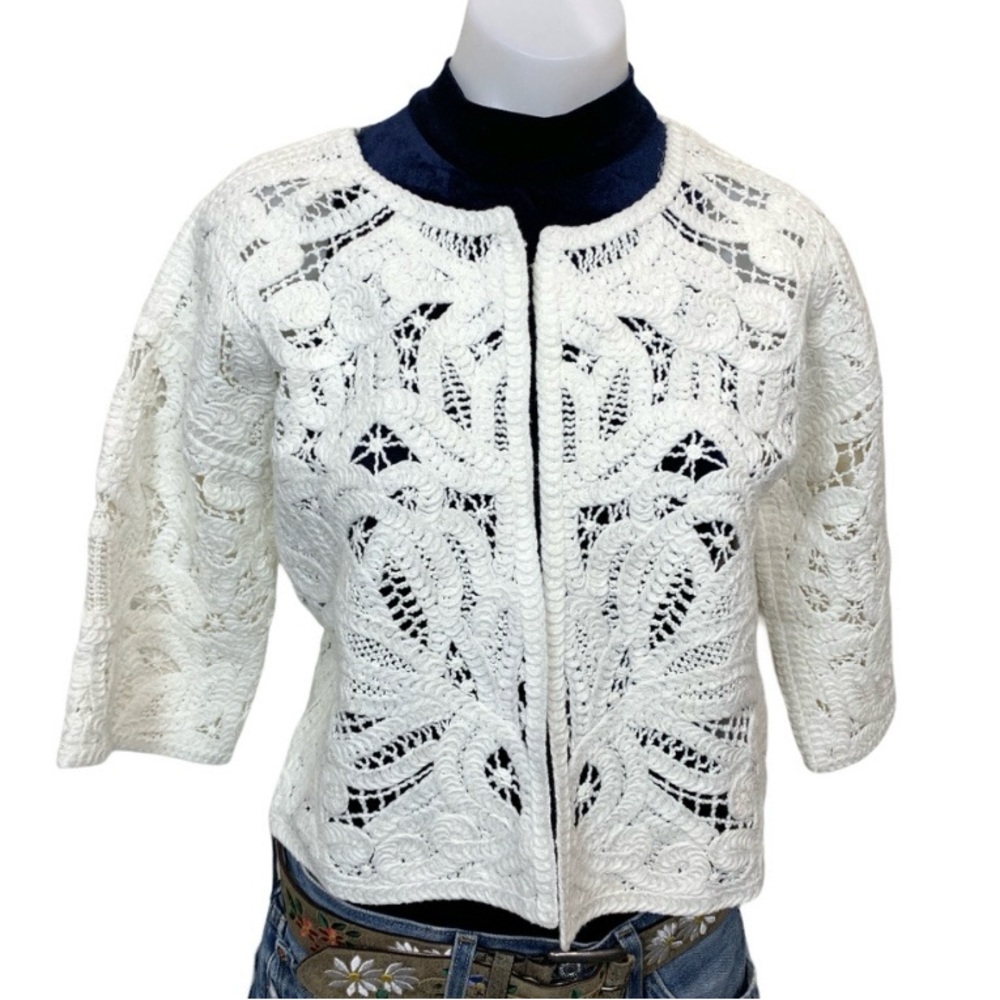 ANTHROPOLOGIE white crochet bolero cardigan with bell sleeves